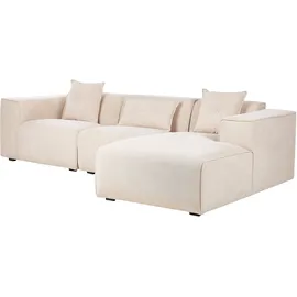 Beliani Ecksofa Beige Cord L-Förmig Linksseitig für 3 Personen Zeitgenössisch Modern Wohnzimmer - Beige/Schwarz