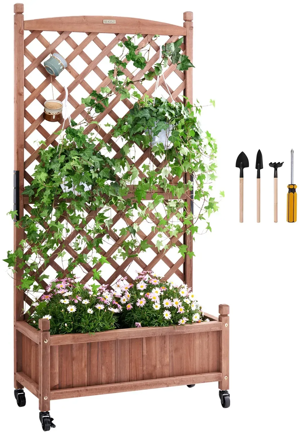 VEVOR Pflanzkasten mit Rankgitter 75 x 33 x 156 cm Blumenkasten mit Spalier Hochbeet Tanne Pflanzbeet 50 kg Tragfähigkeit des Einzelrahmens Gartenbeet Blumenbeet für Hofdekoration Balkonbegrünung