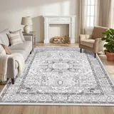 Autsel Vintage Teppich Wohnzimmer 160x230cm, Waschbarer Grau Teppich Schlafzimmer, Boho Teppich Kurzflor, rutschfest Läufer Teppiche, Pflegeleicht Teppich Gegend für küche, Büro, Esszimmer, Flur