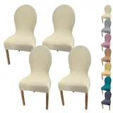 XCLOOZGL Stretch Stuhlbezug Für Esszimmer Stuhlhussen 4Er Set Mit Runder Rückenlehne Stuhlbezug Hochzeit Stuhlhussen Für Esszimmerstühle Einfarbiger Dining Room Chair Cover,Beige,4pcs