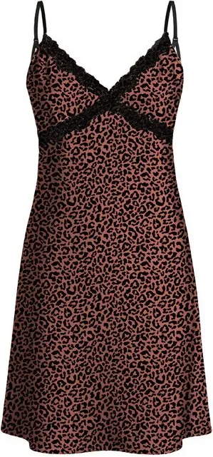 IZURIA Schwarzes Spitzenkleid mit V-Ausschnitt und rosa Leopardenmuster, Trägerkleid Größe L