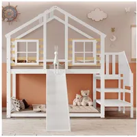 Flieks Etagenbett, Hochbett mit oberem Lattenrost Kinderbett mit Treppe &Rutsche 90x200cm weiß