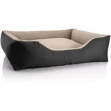 BedDog Hundebett Teddy, Hundesofa aus Cordura und Microfaser-Velours, waschbares Hundebett mit Rand, Hundekissen Vier-eckig, für drinnen, draußen, Größe XL, schwarz-beige