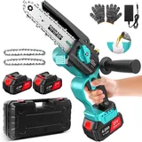 Mini-Kettensäge, 15,2 cm Batteriebetrieben Mini Kettensäge mit Akku 8000mAh, AOSTOK 6 Zoll Mini Kettensäge Elektro mit Automatischer Öler und 2 * 21V 4000mAh, Handkettensäge Akku für Gartenscheren