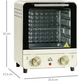 Homcom Minibackofen mit Umluft, 1000 W Elektrischer Mini Ofen inkl. Backblech Set, Krümelblech, 1 Std. Timer, 60-230°C, Cremeweiß