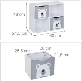 Relaxdays Kinderregal Bär 60 x 48 x 24,5 cm MDF weiß/grau