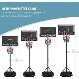 sportnow Basketballständer mit Rollen und bruchsicherem Rückwand, 182-213 cm Basketballkorb mit Ständer Höhenverstellbarer