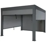 Mendler Pergola HWC-L46 mit Seitenwand, Gartenpavillon Lamellen-Pavillon Rollo, 10cm-Alu-Gestell, sturmfest 3x3m