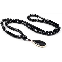 götäzer Bead-Ketten-Set Halskette aus schwarzem Obsidian–108 Mala-Perlen aus schwarzen Onyx, Handgefertigter Schmuck aus natürlichen schwarzen Onyxperlen schwarz