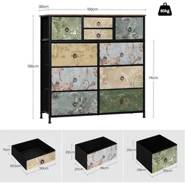 Woltu Kommode, Mehrfarbig, Holzwerkstoff, Metall, Textil, Patchwork, 10 Schubladen, Rechteckig, eckig, 100x100x30 cm, Wohnzimmer, Kommoden & Sideboards, Kommoden
