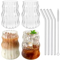 DENUOTOP Gläser mit Glas Strohhalm, 530ml Wassergläser 4er Set, Fancy Trinkgläser, Bubble Glas für Eiskaffee Latte Macchiato, Matcha Mojito Gläser, Spülmaschinenfest