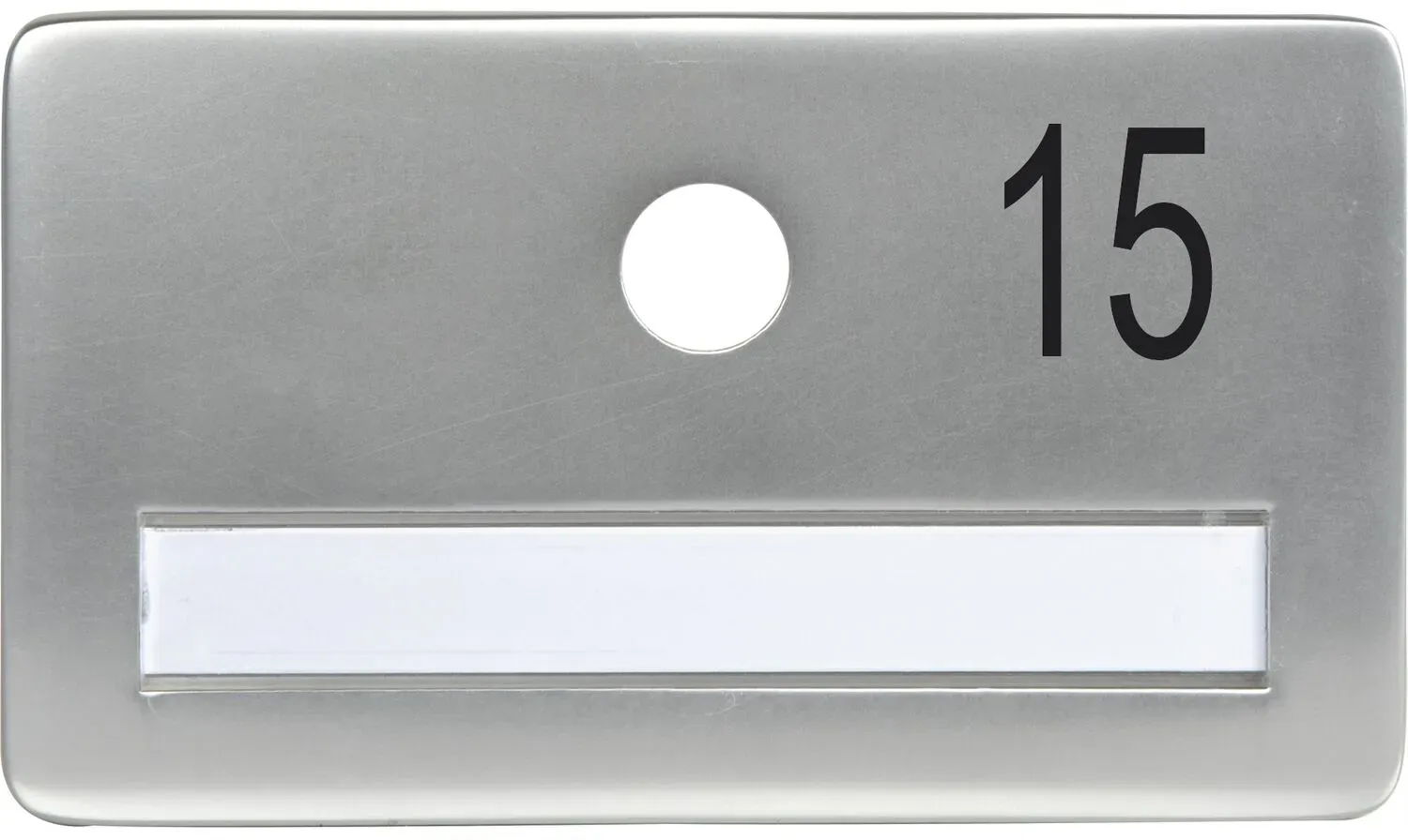 SOLIDO Namensschild ohne Spion, Bohrung ø 14, Alu silber eloxiert, Gravur Nr. 15