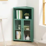 LCBDYLR Eckschrank, freistehender Eckschrank mit Türen und Regalen, Eckvitrine für Wohnzimmer, Schlafzimmer, Küche Green 3-Tier