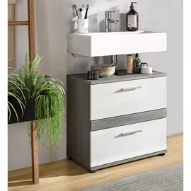 inn.furn Waschbeckenunterschrank 2 Schubladen 60 x 57 x 34 cm Weiß Hochglanz/Grau