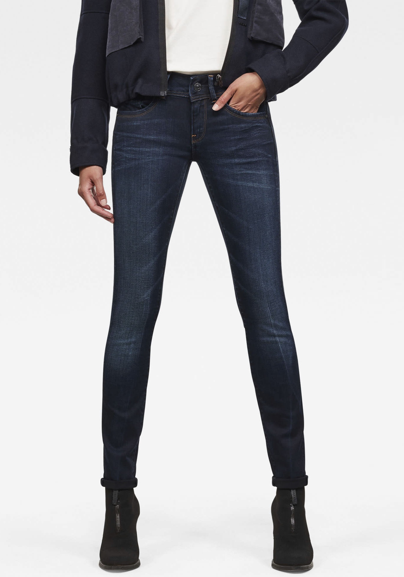 Skinny-fit-Jeans G-STAR RAW "Mid Waist Skinny" Gr. 34, Länge 32, blau (medium aged) Damen Jeans Röhrenjeans