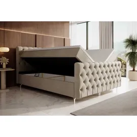 yourhouse24 Boxspringbett Chester Plus (Bonell-Matratze und Topperr), mit zwei Bettkästen (Farbe: Monolith 84, Größe: 180x200 cm) - Hellgrau