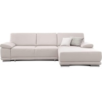 CAVADORE Ecksofa Corianne in Lederoptik / Couch inkl. Armteilverstellung und Longchair in modernem Design / 282 x 80 x 162 / Kunstleder, weiß