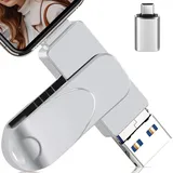 3-in-1 USB Stick 256gb mit USB-C Adapter Speicherstick für Phone/Android/Tablet/PC/Laptop, Externer Photostick– Effizientes Backup von Daten/Fotos/Video, Kompatibel mit iOS und Android (Silber)