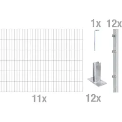 Alberts Komplettset Doppelstabmattenzaun Feuerverzinkt mit Pfostenträger, 2 m Matten, Höhe 80-120 cm