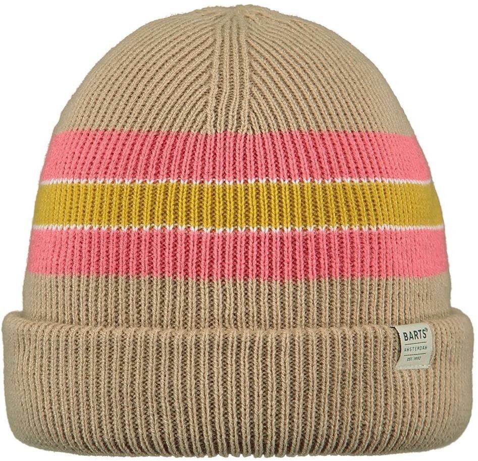 BARTS Mädchen Mütze - Melona Beanie, Mütze, Streifen, Logo Braun/Rosa/Gelb 53-55