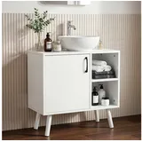 oyajia Waschbeckenunterschrank Badezimmerschrank 60 x 30 x 61 cm, mit 1 Türen, 2 Fächern (Badezimmerschrank Waschbeckenunterschrank Badschrank Unterschrank) mit Füßen weiß