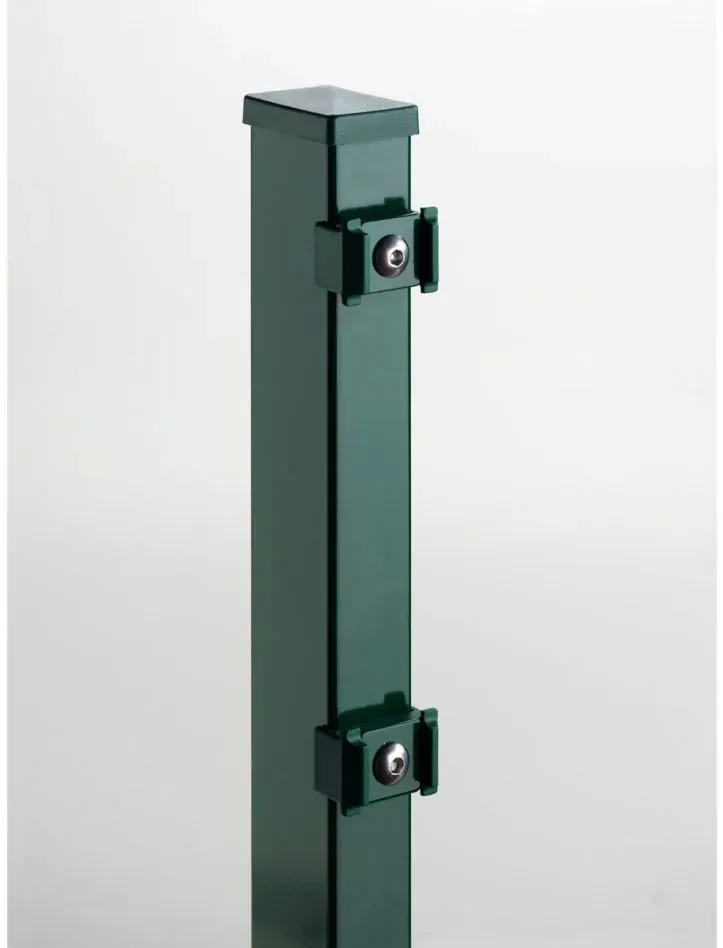 Pfosten Doppelstabmattenzaun mit Klemmplatten grün zum Einbetonieren, 1430 mm