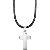 S.Oliver Kette mit Anhänger Edelstahl Leder Jungen Kinder Halsschmuck, 40+3 cm, Schwarz, Kreuz, Kommt in Schmuck Geschenk Box, 2024225