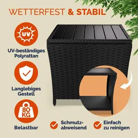 CASARIA Casaria® Polyrattan Beistelltisch mit WPC Tischplatte 45x45x40cm 80kg Belastbarkeit Wetterfest Outdoor Garten Terrasse Balkon Tisch Gartenmöbel Schwarz