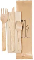 DUNI Holzbesteck Set, 4-teilig 192223 , 1 x Messer, 1 x Gabel, 1 x Serviette, 1 x Kaffeeöffel, 250 Sets