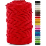 Netuno 1x Makramee-Garn Rot 3 mm 100 m Baumwollkordel mit Baumwollkern Bastel-Garn Makramee Naturbaumwolle Baumwollgarn Bastelschnur Baumwollschnur Kordel Makramee farbig Macrame Cotton Cord