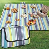 GUSUWU Picknickdecke, wasserdicht, Strandteppich, 200 x 200 cm, waschbar, leicht, mit Griff, blaue vertikale Streifen, geeignet für Wandern, Reisen, Outdoor, Camping, Park