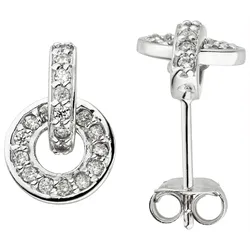 Paar Ohrstecker JOBO, silber (silber 925, weiß), Ohrringe, Damen, Silber 925 (Sterlingsilber), 925 Silber mit 40 Zirkonia