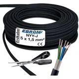 EBROM Starkstromkabel - Erdkabel - NYY-J 5x1,5 mm2 - schwarz - große Mengenauswahl - ab 5 m frei wählbar - in einer Länge geliefert - Ihre Länge: 20 Meter