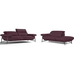 Polstergarnitur EGOITALIANO "Anais, Design mit hohem Sitzkomfort für mehr Bequemlichkeit", lila (plum), Luxus-Microfaser, Ottomane Armlehne links, Sitzmöbel-Sets, Set: bestehend aus Sofa und Ottomane, inkl. Kopfteilverstellung