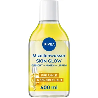 NIVEA Skin Glow Mizellenwasser, Gesichtswasser mit Aminosäurekomplex, Vitamin C und Vitamin E, Make-up Entferner für wasserfestes Make-up,Mizellen Reinigungswasser mit 5% Serum für müde Haut (400 ml)