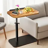 Bohodiy C-Tisch-Beistelltisch höhenverstellbar Laptop-Tisch für Couch, Bett, Leseecke C-förmiger Beistelltisch für Couch 360° drehbarer TV-Tablett Couchtische, die darunter gleiten (Rustic Brown)