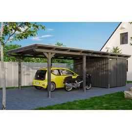 SKANHOLZ Skan Holz Einzelcarport Leimholz Schiefergrau 404 cm x 846 cm mit Abstellraum