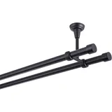 MDEKOR Gardinenstange schwarz 180 cm 2-läufig 19 mm aus Metall Deckenbefestigung Endstück Kappe