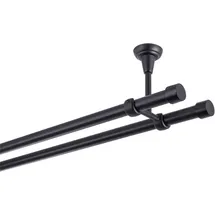 MDEKOR Gardinenstange schwarz 180 cm 2-läufig 19 mm aus Metall Deckenbefestigung Endstück Kappe