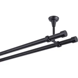 MDEKOR Gardinenstange schwarz 180 cm 2-läufig 19 mm aus Metall Deckenbefestigung Endstück Kappe