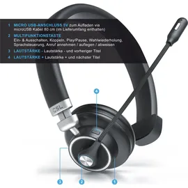 CSL Bluetooth 4.1 Headset 38mm - Kopfhörer mit flexiblem Mikrofon - Multipoint - kabellos - leicht - freisprechen - für Auto und LKW Computer VoIP