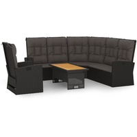 vidaXL Polyrattan Lounge-Set 3-tlg. schwarz inkl. Kissen 362177