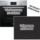 Bosch HERDSET Bosch Backofen mit PKM Induktions-Kochfeld autark 60cm Teleskopauszug 3D-Heißluft Neu - Silber