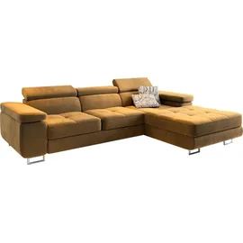 masseno Ecksofa ELMA R-S Gelb Velours-Stoff mit Schlaffunktion