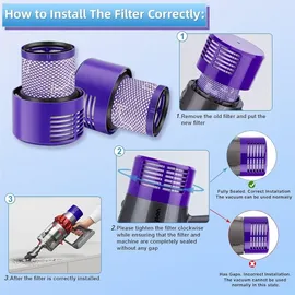 lehongs 4 Pack Vakuumfilter Ersatz für Dyson V10 Cyclone Serie, V10 Tier, V10 Absolute, Teilenummer 969082-01