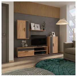 Vicco Wohnwand Berno Eiche Anthrazit Schrankwand 4er-Set Wohnzimmer