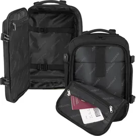 Normani Erweiterbarer Handgepäck-Rucksack mit Reisepass Brusttasche | Schwarz