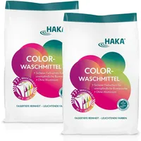 HAKA Colorwaschmittel Pulver, 2x 3 kg (155 WL), kraftvolle Fleckentfernung für strahlende Buntwäsche, Farbschutz & Faser-Glättung, ohne Aluminium & Füllstoffe, vegan, umweltfreundlich