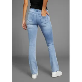 Arizona Bootcut-Jeans "Ultra-Stretch", Damen, Gr. 34, N-Gr, blau (bleached), Denim/Jeans, Obermaterial: 74% Baumwolle, 24% Polyester, 2% Elasthan, Basic, extraeng lang, Jeans, normale Passform, Baby-Bootcut, Used-Look-Waschung