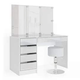 Vicco Schminktisch Sherry Weiß, 120 cm mit LED Beleuchtung und Hocker